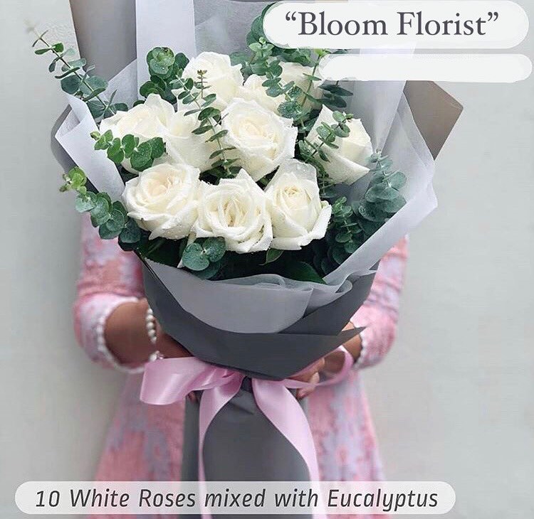 >White Roses with Eucalyptus