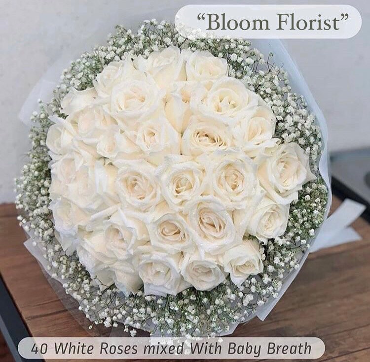 White Roses with Baby Breath